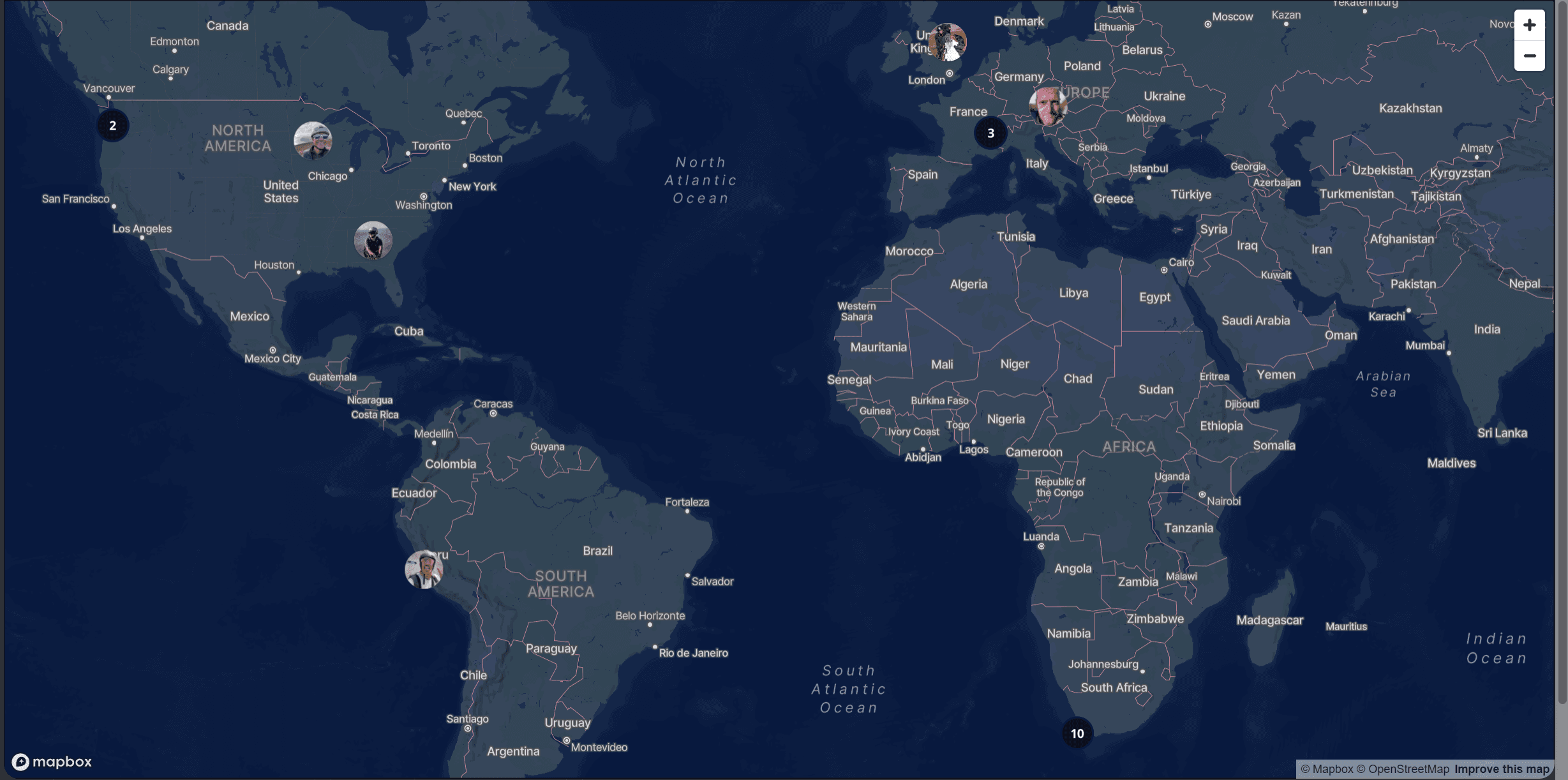 A world map of Wingmates members, with pilots across Europe, the Americas, the UK and South Africa